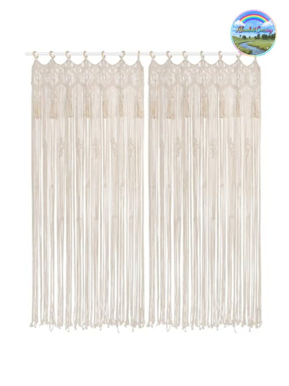 Macrame Curtains Set of 2 Boho Wall Hanging Backdrop Hand Woven Cotton with